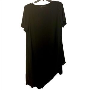 Black Dress Short Sleeve Asymmetrical Sharkbite Hem Sheer Sleeve Size XXL NWOT